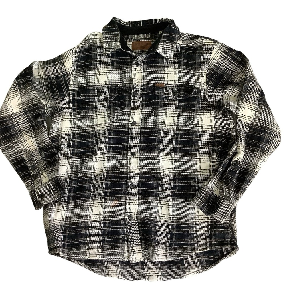 Orvis Men's Flannel Shirt Jacket Shacket Large Plaid Brown Cream Size Large